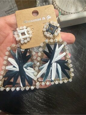 Handcrafted Black & White Beaded Statement Drop Earrings